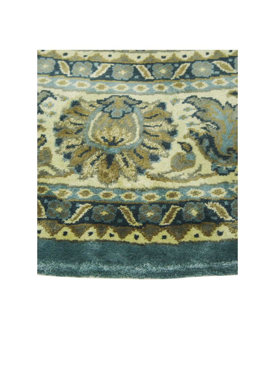 Runder Vintage-Teppich Bodega in Grün mit Fransen, Flor: 38% Rayon, 26% Baumwolle,, Grüntöne, gemustert, Ø 175 cm (Grösse L)