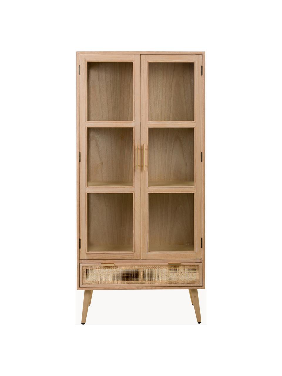 Vitrina de madera y vidrio Cayetana, Estructura: tablero de fibras de dens, Patas: madera de bambú pintada, Madera clara, An 72 x Al 159 cm