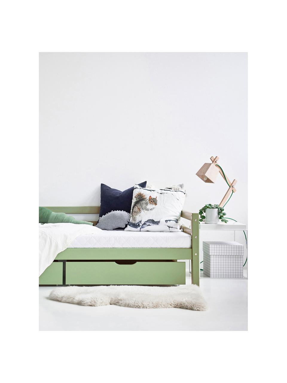 Łóżko dziecięce z drewna sosnowego Eco Dream, Lite drewno sosnowe z certyfikatem FSC, sklejka, Drewno sosnowe lakierowane na szałwiowy zielony, S 90 x D 200 cm