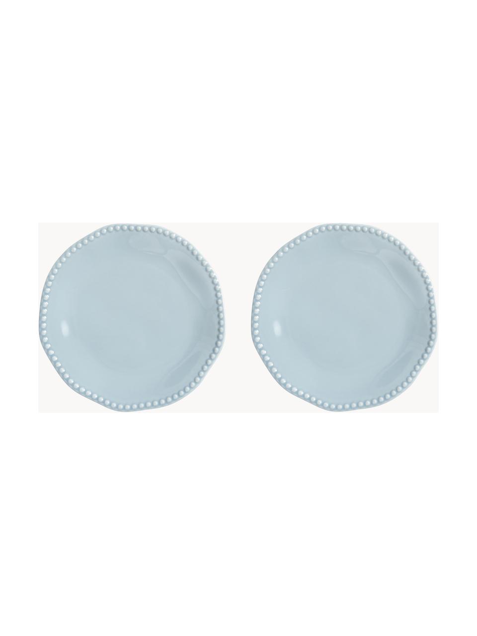Mělké talíře z kostního porcelánu Fine Bone China Perle, 2 ks, Porcelán Fine Bone China, Světle modrá, Ø 27 cm