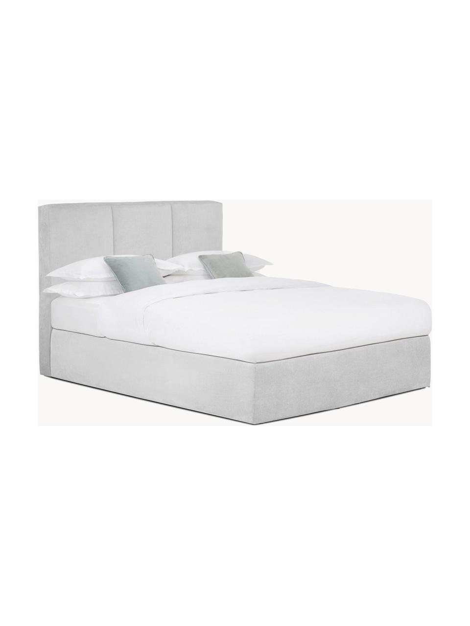 Letto boxspring Oberon, Materasso: nucleo a 5 zone di molle , Piedini: plastica Questo prodotto , Tessuto grigio chiaro, Larg. 140 x Lung. 200 cm, grado di durezza H2