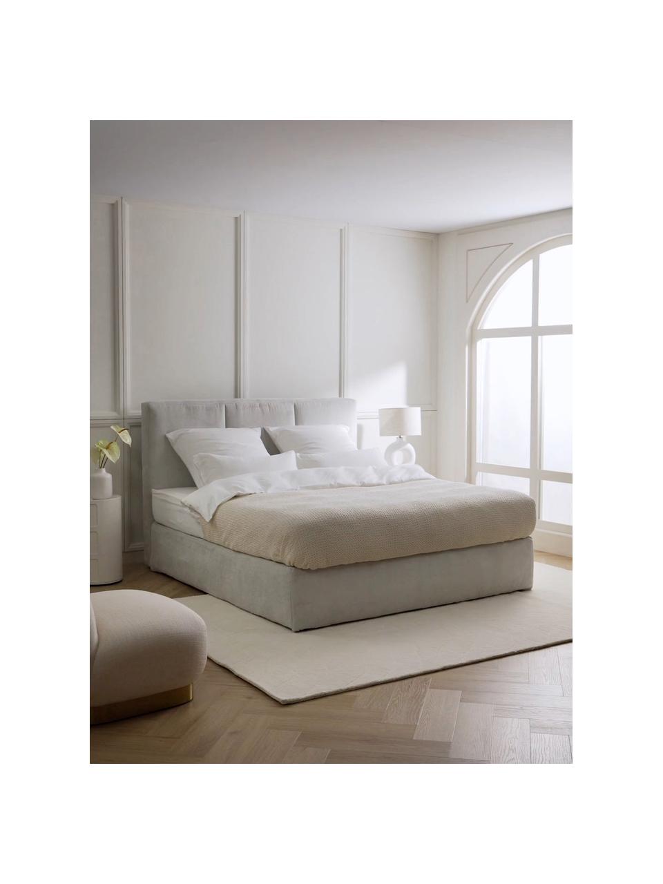 Letto boxspring Oberon, Materasso: nucleo a 5 zone di molle , Piedini: plastica Questo prodotto , Tessuto grigio chiaro, Larg. 140 x Lung. 200 cm, grado di durezza H2