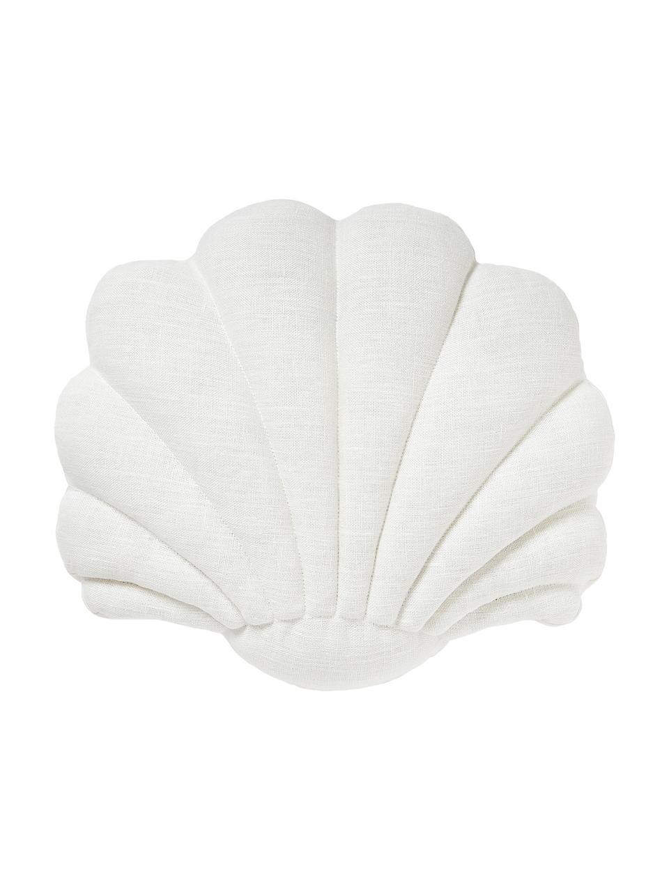 Leinen-Kissen Shell in Muschelform, Vorderseite: 100 % Leinen, Rückseite: 100 % Baumwolle, Cremeweiß, B 34 x L 38 cm