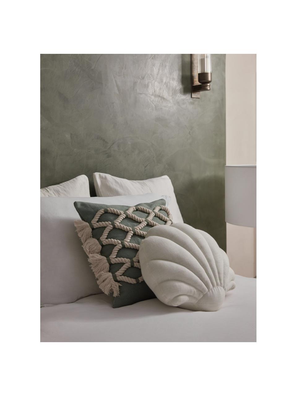 Cuscino in lino a forma di conchiglia Shell, Retro: 100% cotone, Bianco crema, Larg. 34 x Lung. 38 cm