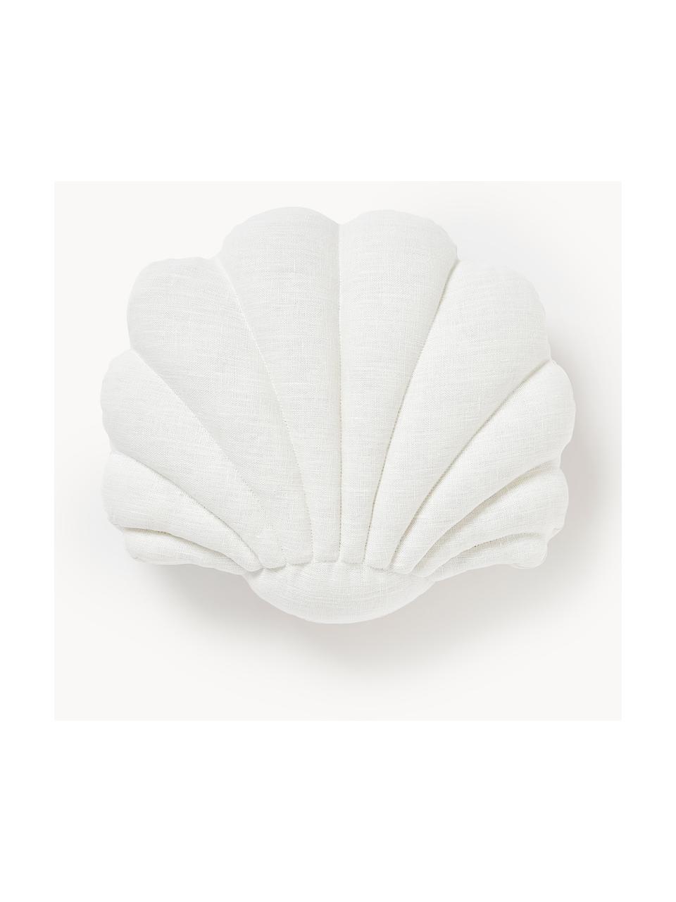 Cuscino in lino a forma di conchiglia Shell, Retro: 100% cotone, Bianco latte, Larg. 34 x Lung. 38 cm