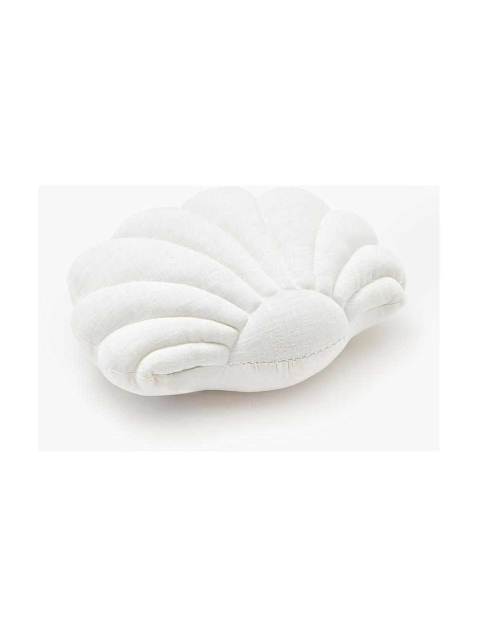 Lněný polštář ve tvaru mušle Shell, Tlumeně bílá, Š 34 cm, D 38 cm