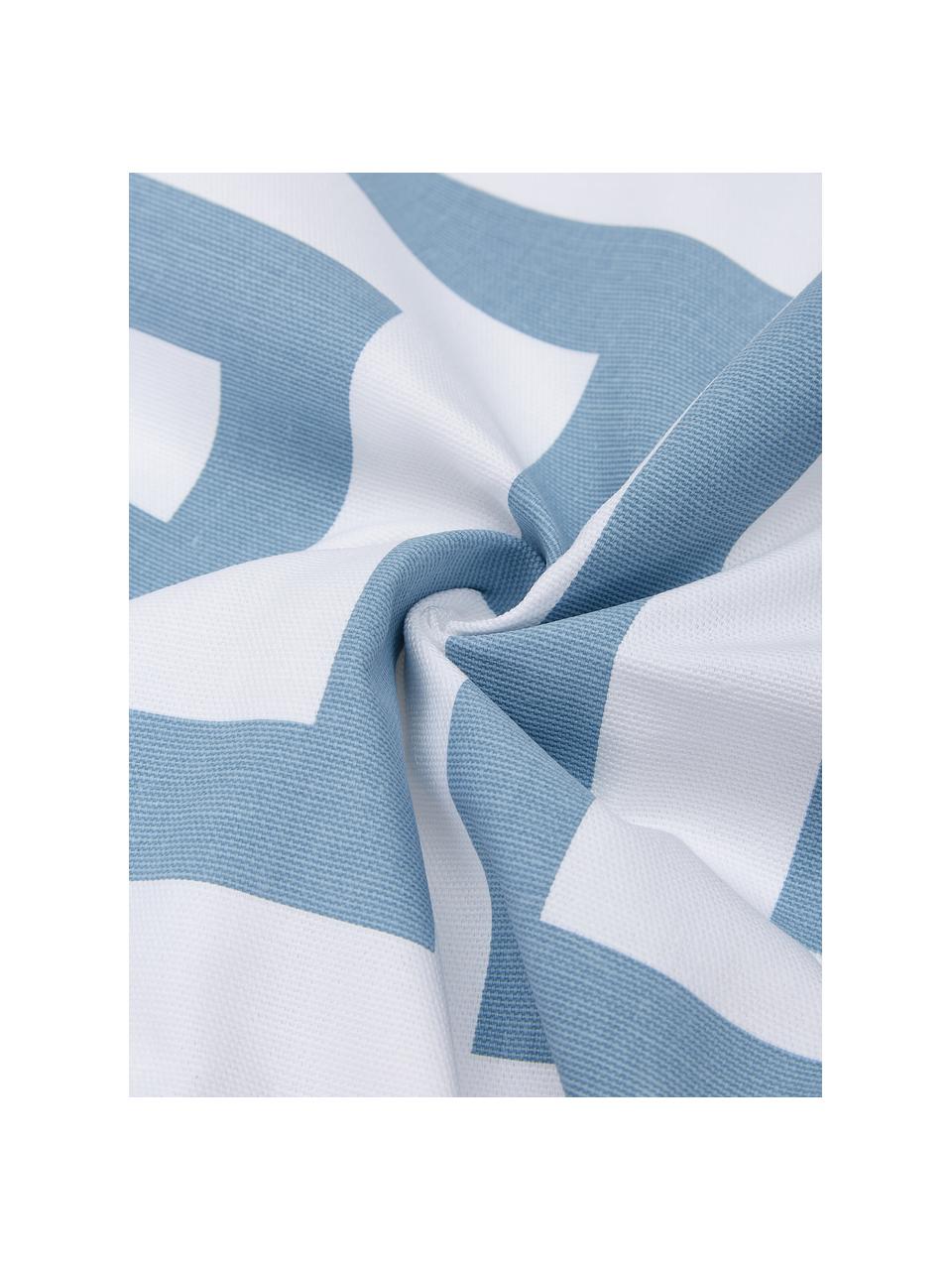 Kussenhoes Bram in lichtblauw/wit met grafisch patroon, 100% katoen, Wit, lichtblauw, 45 x 45 cm