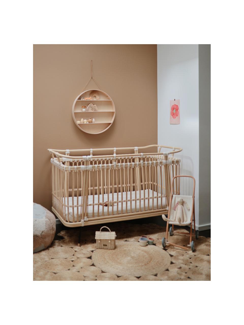 Handgefertigtes Babybett Paul aus Rattan, Beine: Metall, beschichtet, Füße: Mangoholz, Matratze: Kokoskern, Schafwolle, Ba, Hellbraun, B 70 x L 130 cm