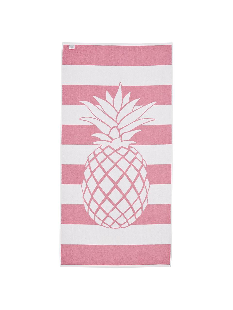 Gestreiftes Strandtuch Asan mit Ananas-Motiv, 100% Baumwolle
leichte Qualität 380 g/m², Pink, Weiß, 80 x 160 cm