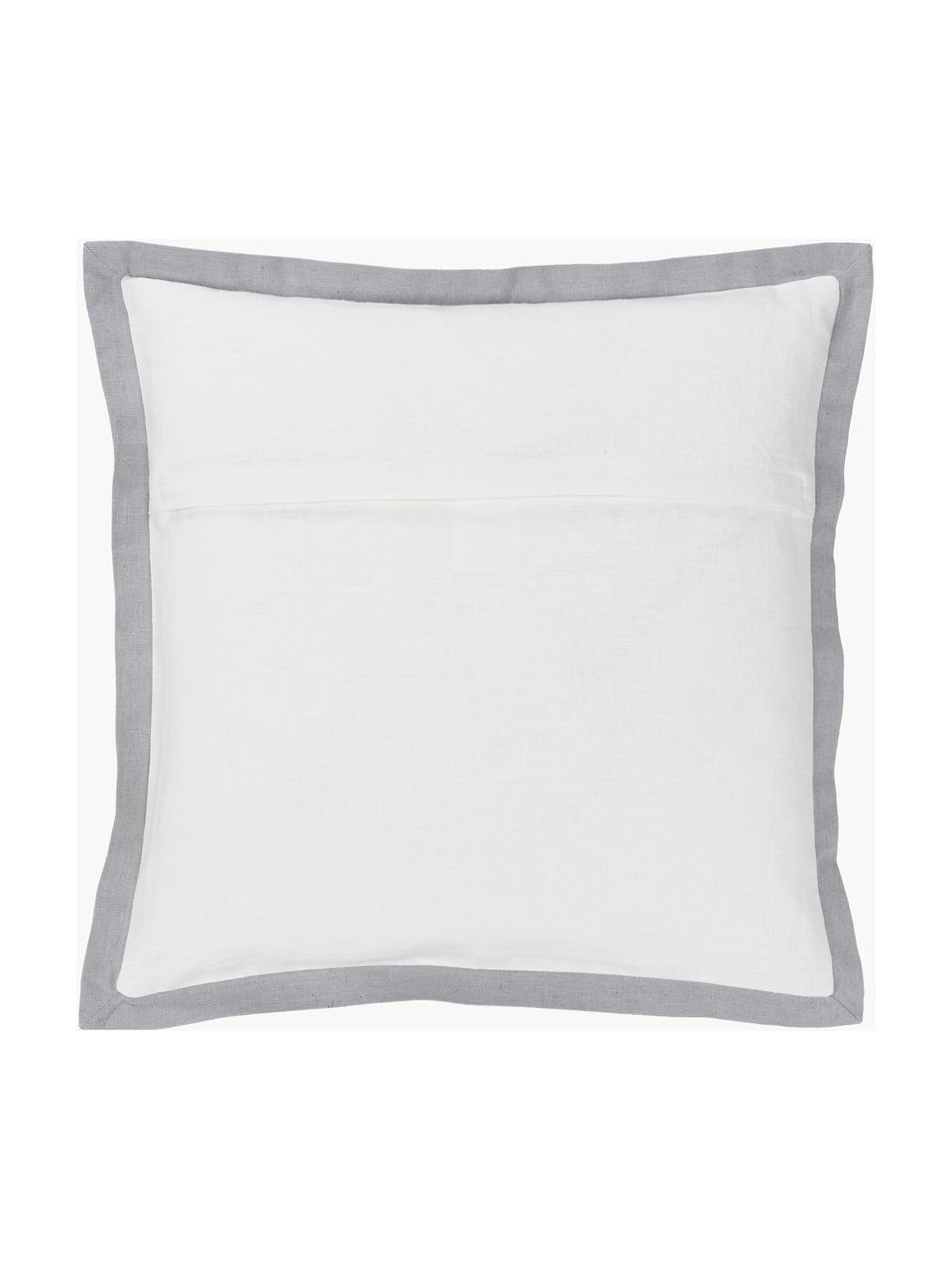 Poszewka na poduszkę z lnu z lamówką Mira, 51% len, 49% bawełna, Biały, S 45 x D 45 cm