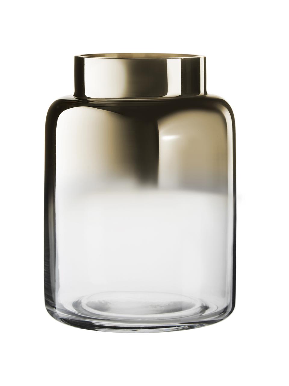 Ručne fúkaná sklenená váza Uma, Lakované sklo, Priehľadná, odtiene zlatej, Ø 15 x V 20 cm