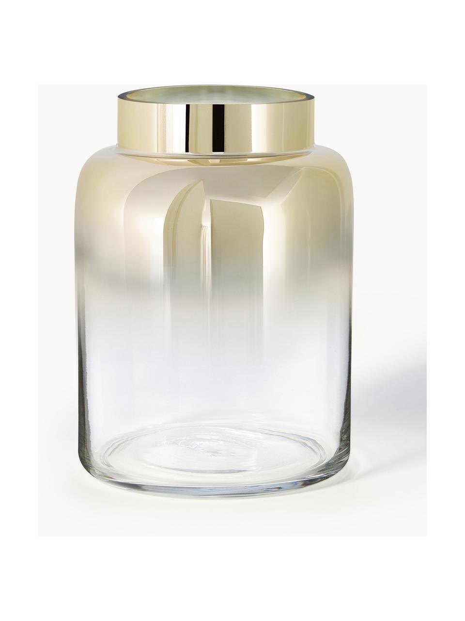 Ručně foukaná skleněná váza Uma, Lakované sklo, Transparentní, zlatá, Ø 15 cm, V 20 cm