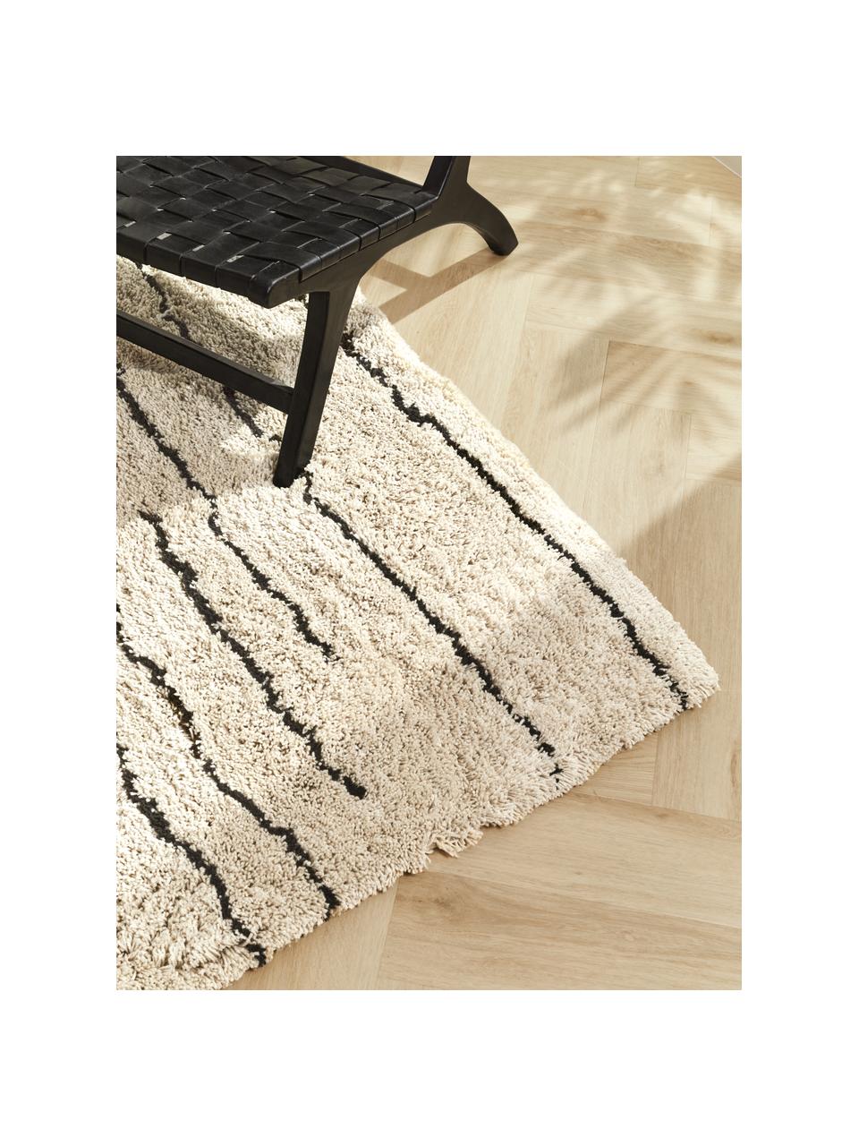 Tappeto soffice a pelo lungo taftato a mano Dunya, Retro: 100% cotone, Beige, nero, Larg. 300 x Lung. 400 cm