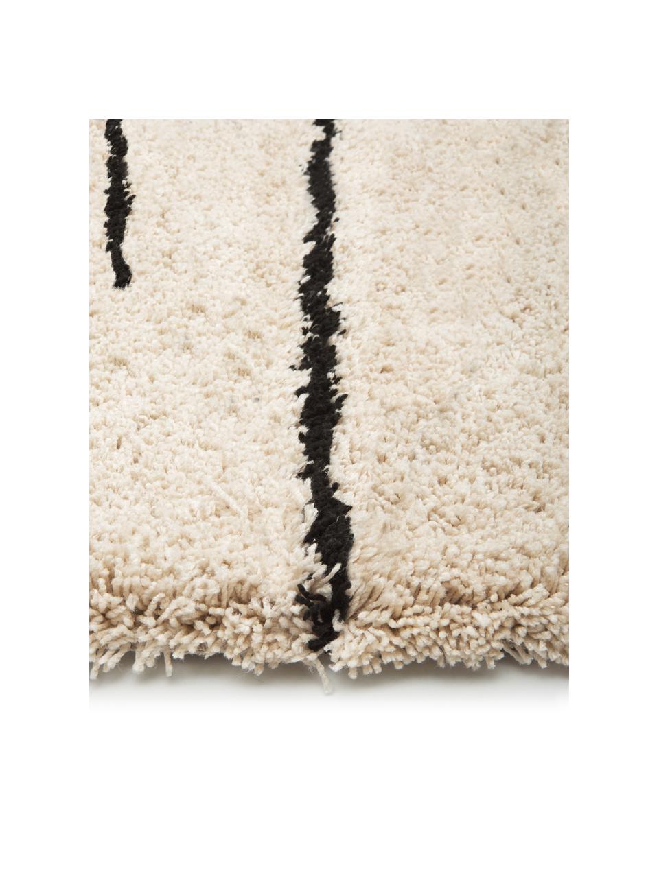 Tapis moelleux à poils longs, tufté main Dunya, Beige, noir, Larg. 300 x long. 400 cm