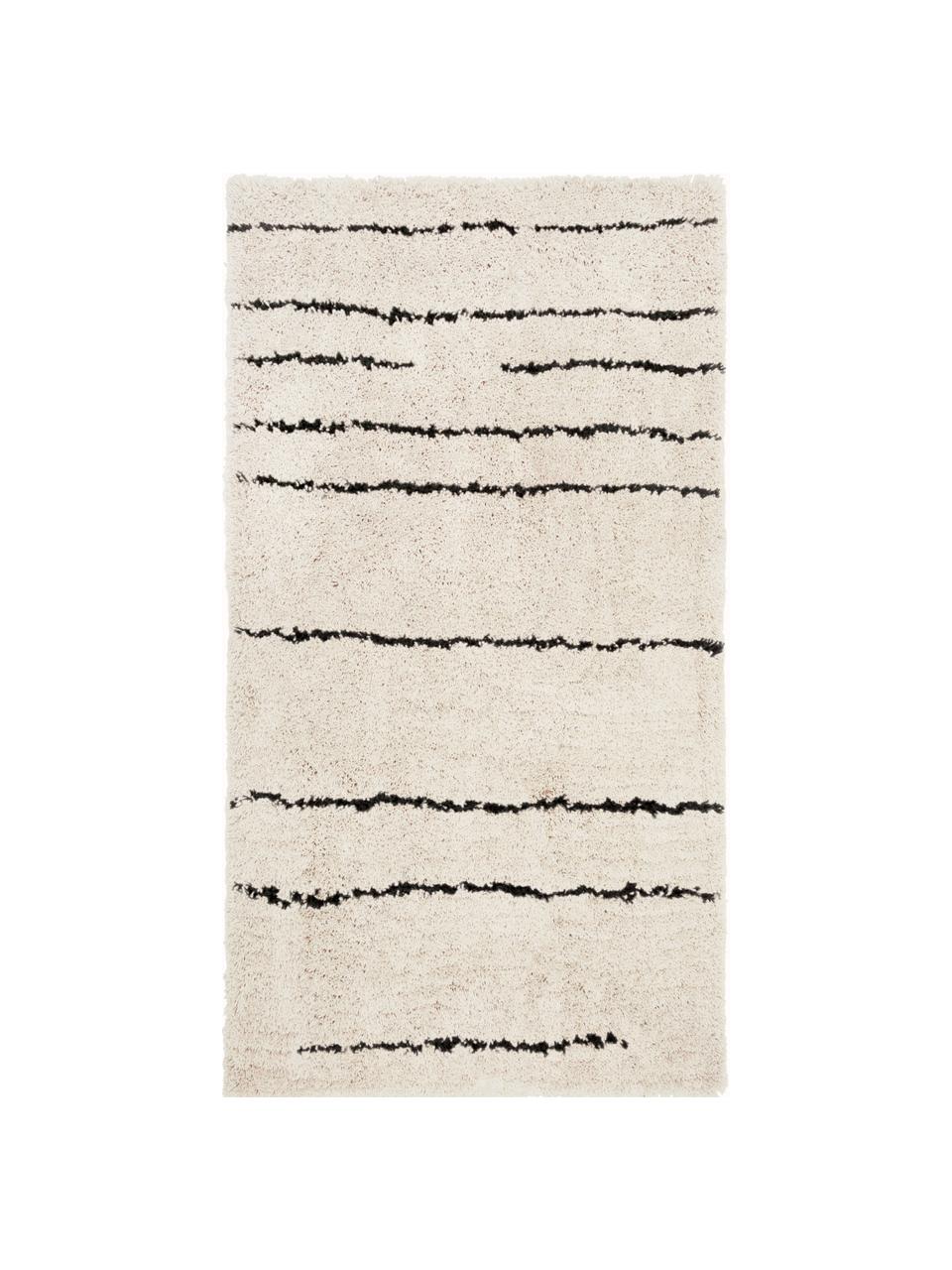 Pluizig hoogpolig vloerkleed Dunya, handgetuft, Bovenzijde: 100% polyester, Onderzijde: 100% katoen, Beige, zwart, B 300 x L 400 cm