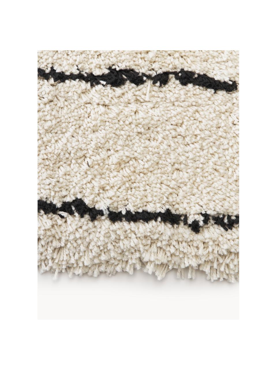 Ručne tuftovaný huňatý koberec s vysokým vlasom Dunya, Krémová, čierna, Š 300 x D 400 cm