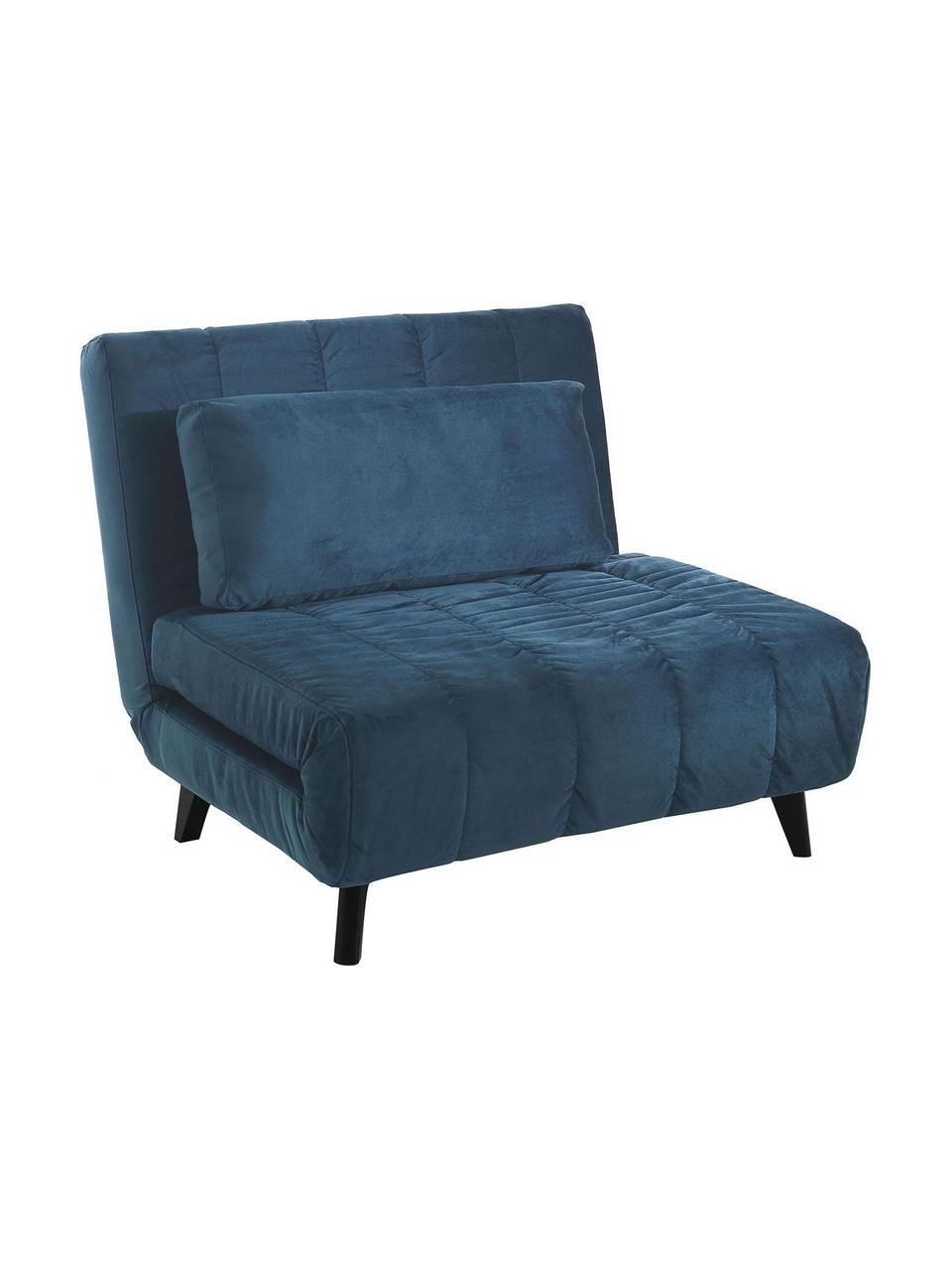 Sillón cama Laguna, Tapizado: terciopelo de microfibra, Patas: madera maciza, Azul, negro, An 100 x F 85 cm