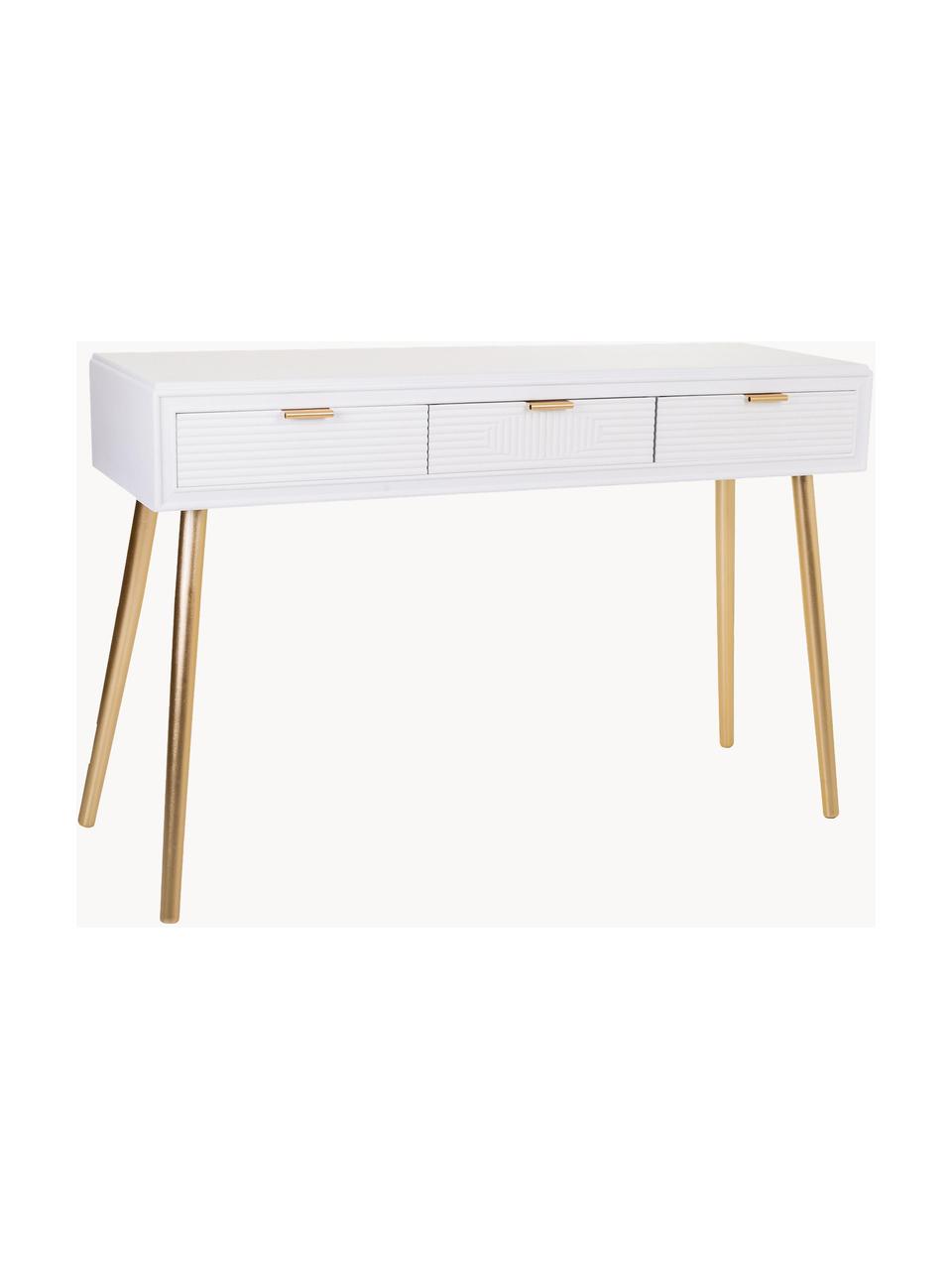 Dřevěný konzolový stolek se zásuvkami Janette, Bílá, zlatá, Š 120 cm, V 78 cm