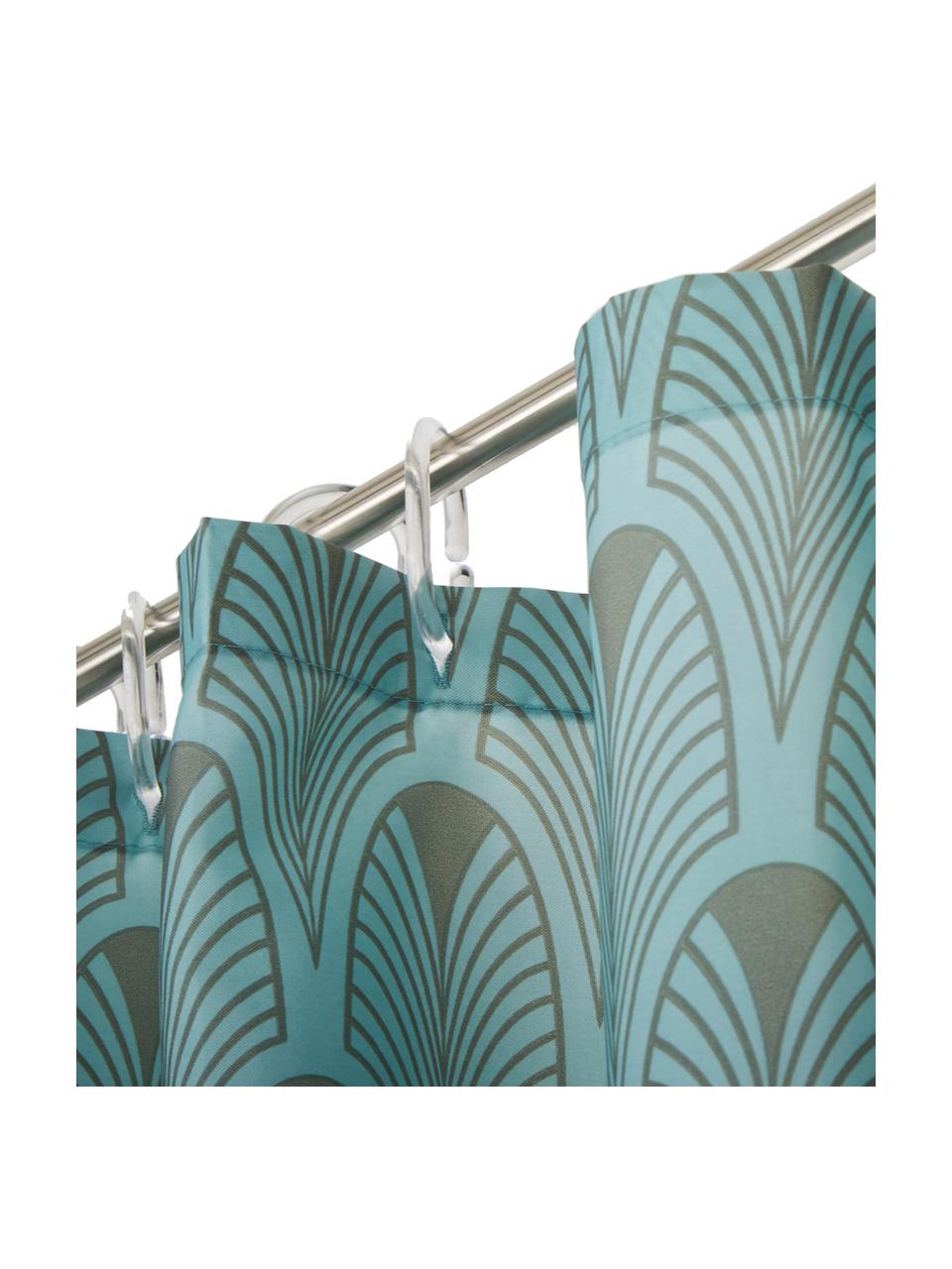 Tenda da doccia con motivo Art Deco Ashville, 100% poliestere stampato
Idrorepellente non impermeabile, Blu menta, grigio, Larg. 180 x Lung. 200 cm