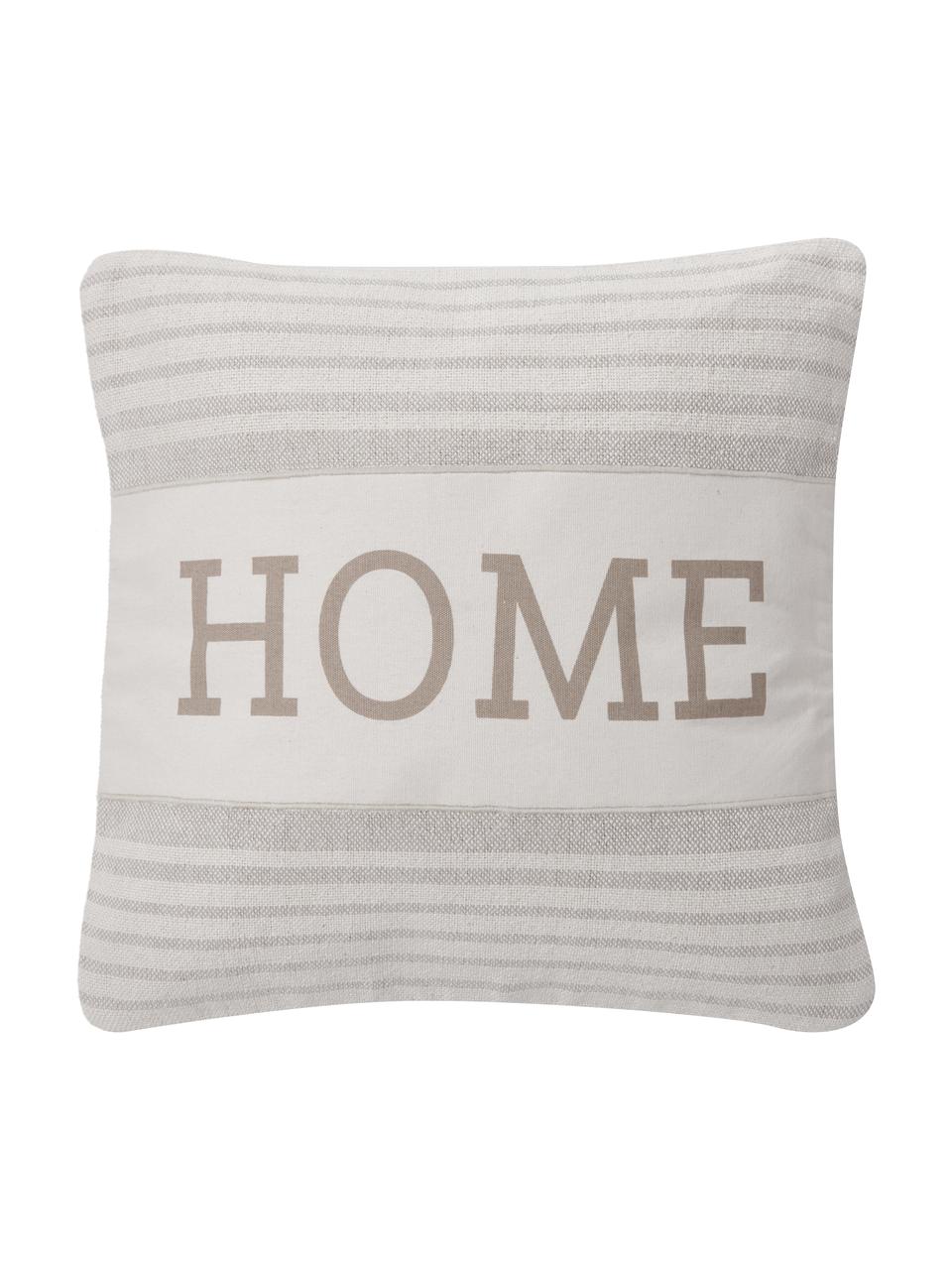Gestreepte kussenhoes Home van gerecycled katoen, 100% katoen, GRS-gecertificeerd, Beige, crèmewit, B 45 x L 45 cm