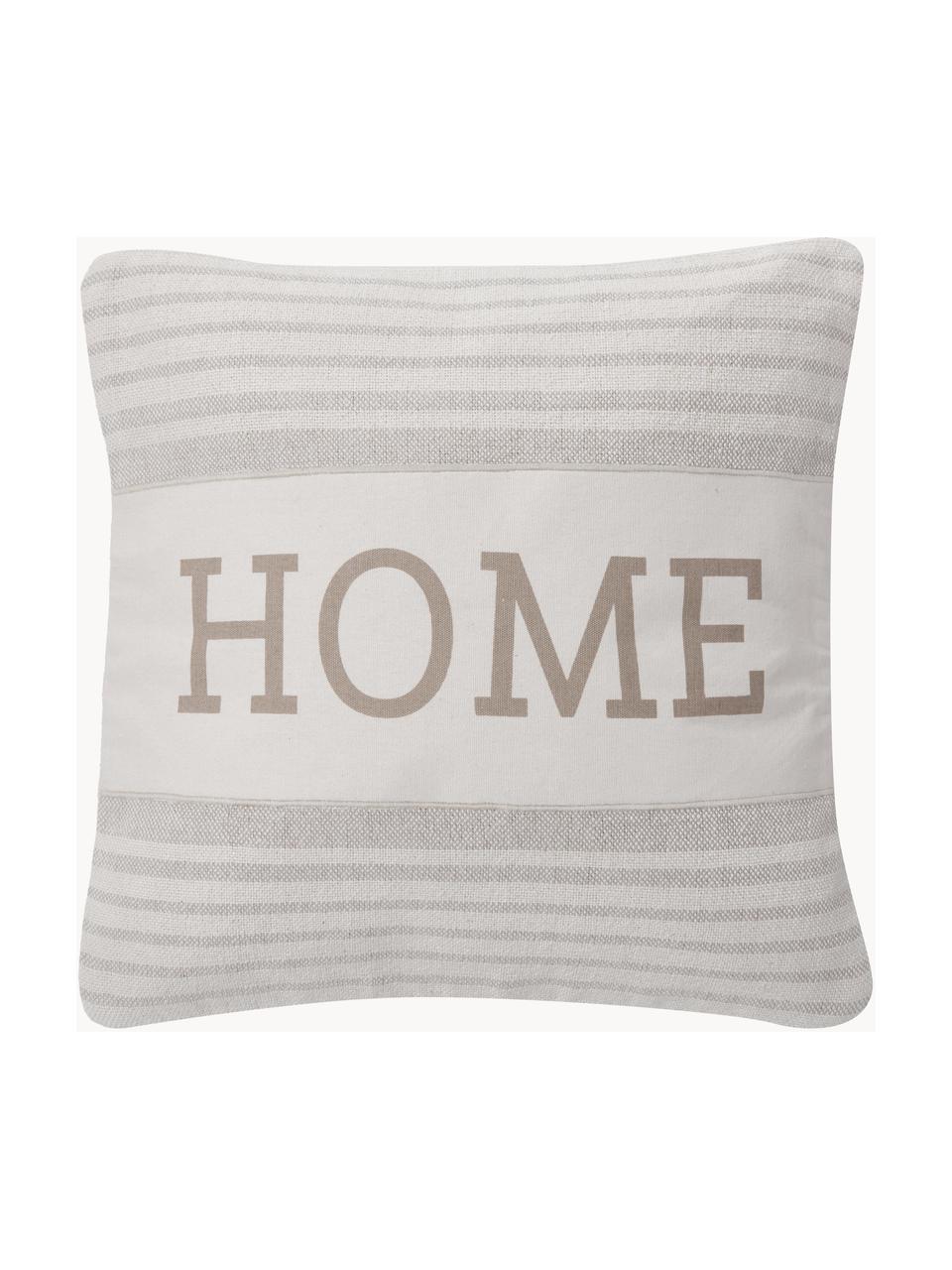 Gestreepte kussenhoes Home van gerecycled katoen, 100% katoen, GRS-gecertificeerd, Beige, crèmewit, B 45 x L 45 cm