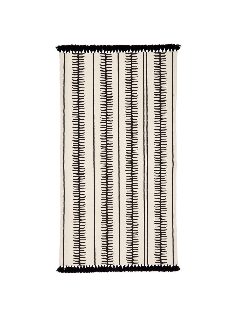 Tapis beige-noir à houppes décoratives, tissé main Rita, Beige, noir, larg. 70 x long. 140 cm (taille XS)