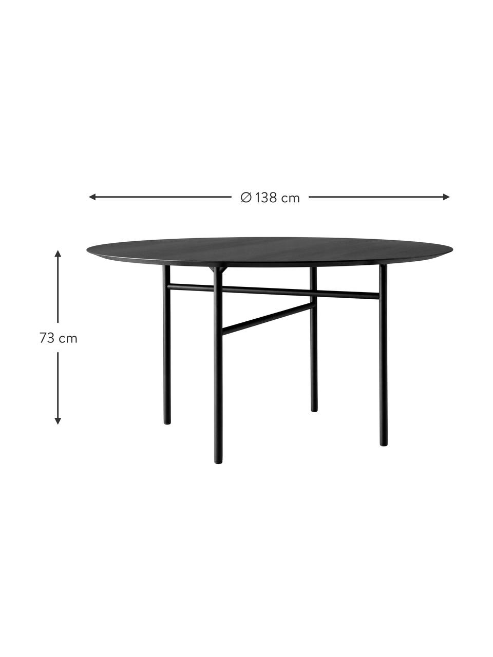 Tavolo da pranzo rotondo Snaregade, Ø 138 cm, Struttura: metallo verniciato a polv, Impiallacciato rovere nero laccato, nero opaco, Ø 138 x Alt. 73 cm