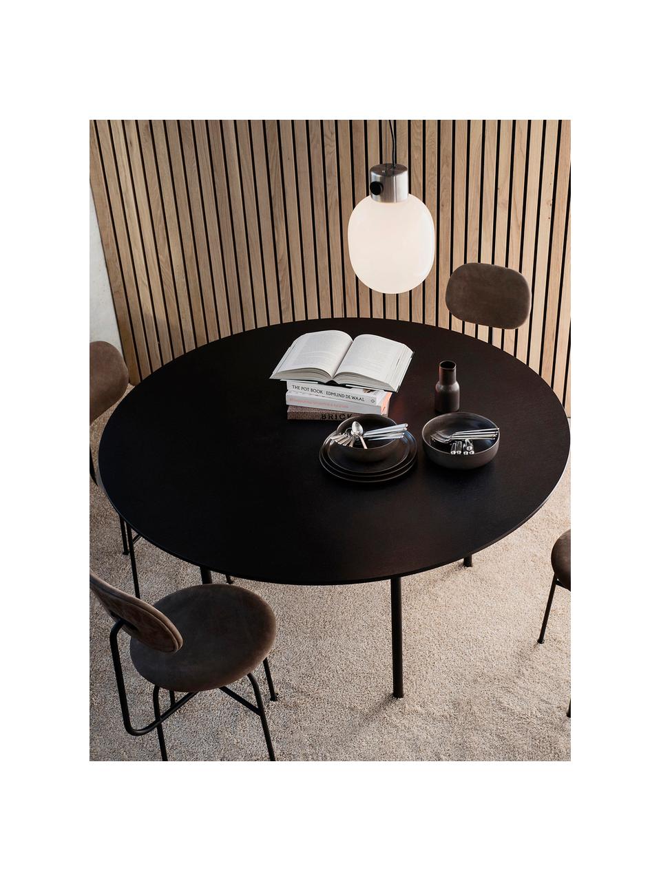 Mesa de comedor redonda Snaregade, Ø 138 cm, Tablero: fibras de densidad media , Estructura: metal con pintura en polv, Chapa de roble negro pintado, negro mate, Ø 138 x Al 73 cm