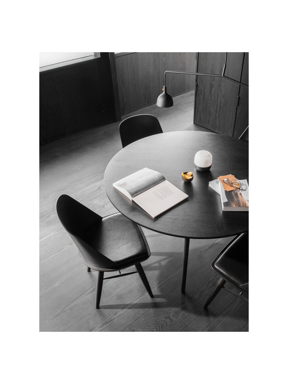Mesa de comedor redonda Snaregade, Ø 138 cm, Tablero: fibras de densidad media , Estructura: metal con pintura en polv, Chapa de roble negro pintado, negro mate, Ø 138 x Al 73 cm
