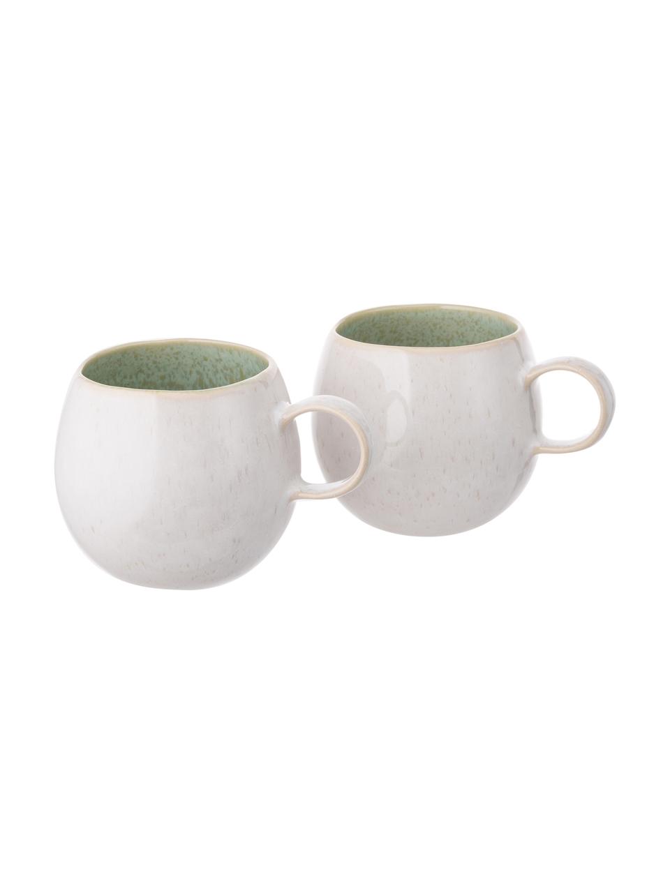 Tazas originales de té artesanales Areia, 2 uds., Gres, Menta, blanco crudo, beige, Ø 9 x Al 10 cm