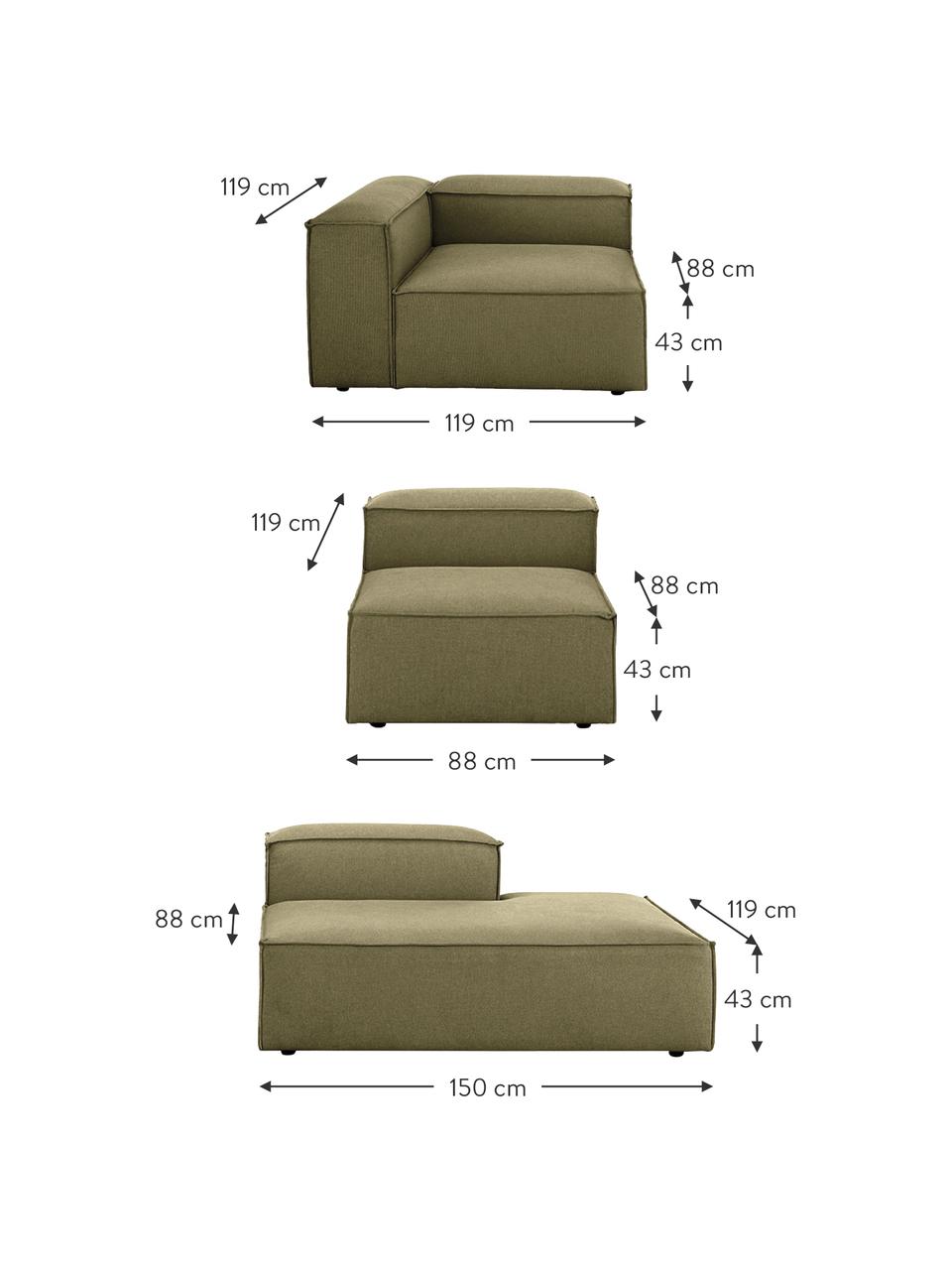 Méridienne modulable XL Lennon, Tissu vert, larg. 357 x prof. 119 cm, dossier à droite