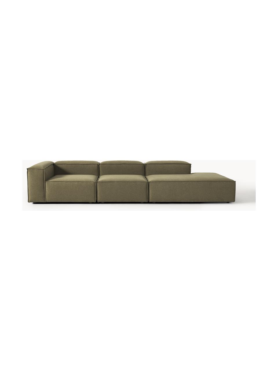 Modulaire XL chaise longue Lennon, Bekleding: 100% polyester De slijtva, Frame: massief grenenhout, multi, Poten: kunststof Dit product is , Geweven stof olijfgroen, B 357 x D 119 cm, armleuning rechts