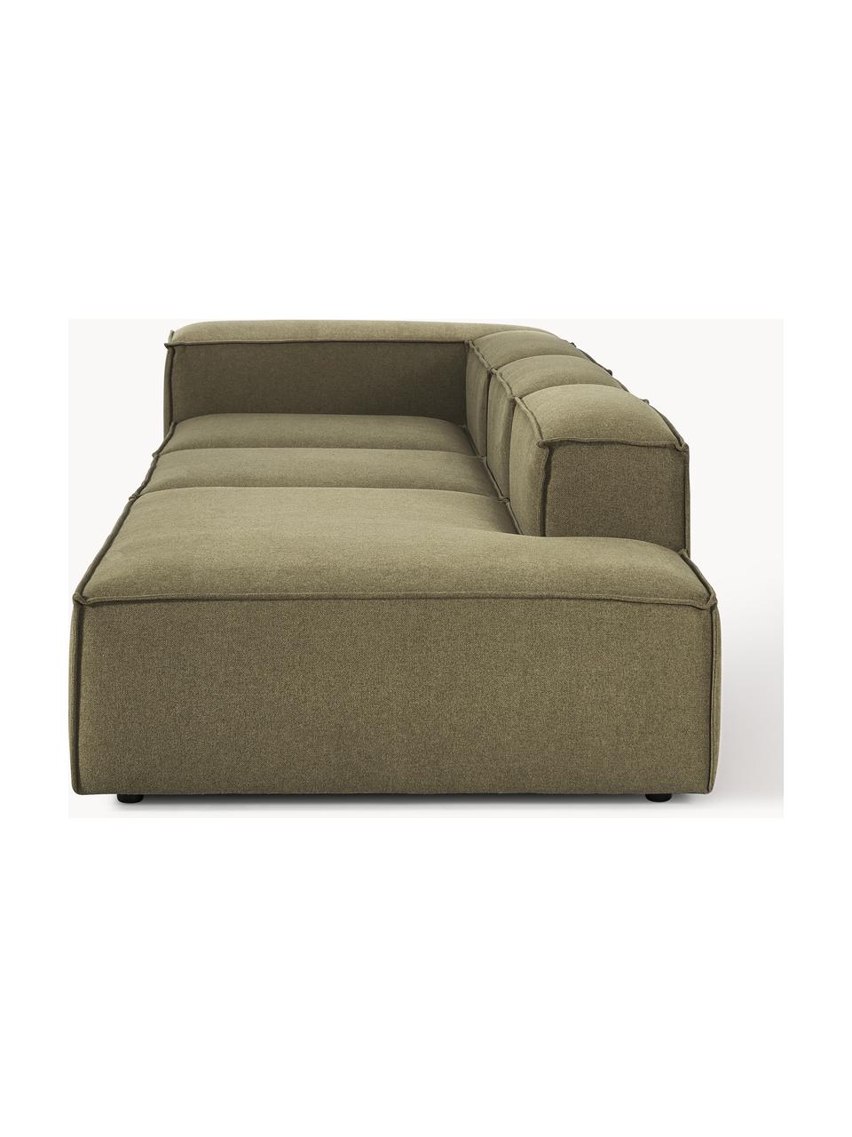 Modulaire XL chaise longue Lennon, Bekleding: 100% polyester De slijtva, Frame: massief grenenhout, multi, Poten: kunststof Dit product is , Geweven stof olijfgroen, B 357 x D 119 cm, armleuning rechts