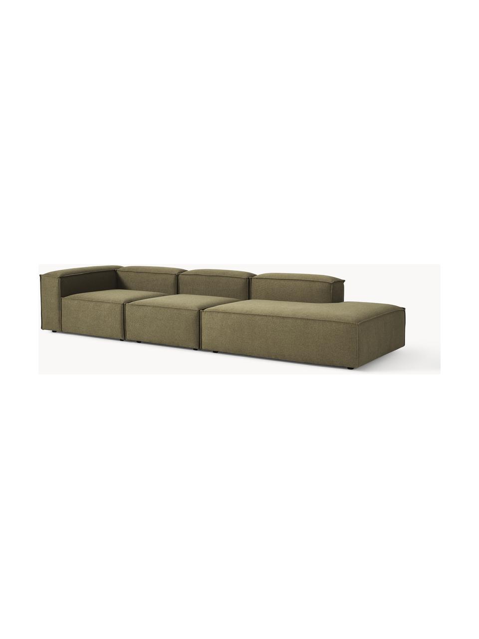 Diván modular grande Lennon, Tapizado: 100% poliéster Alta resis, Estructura: madera contrachapada de p, Patas: plástico Este producto es, Tejido verde oliva, An 357 x F 119 cm, reposabrazos derecho