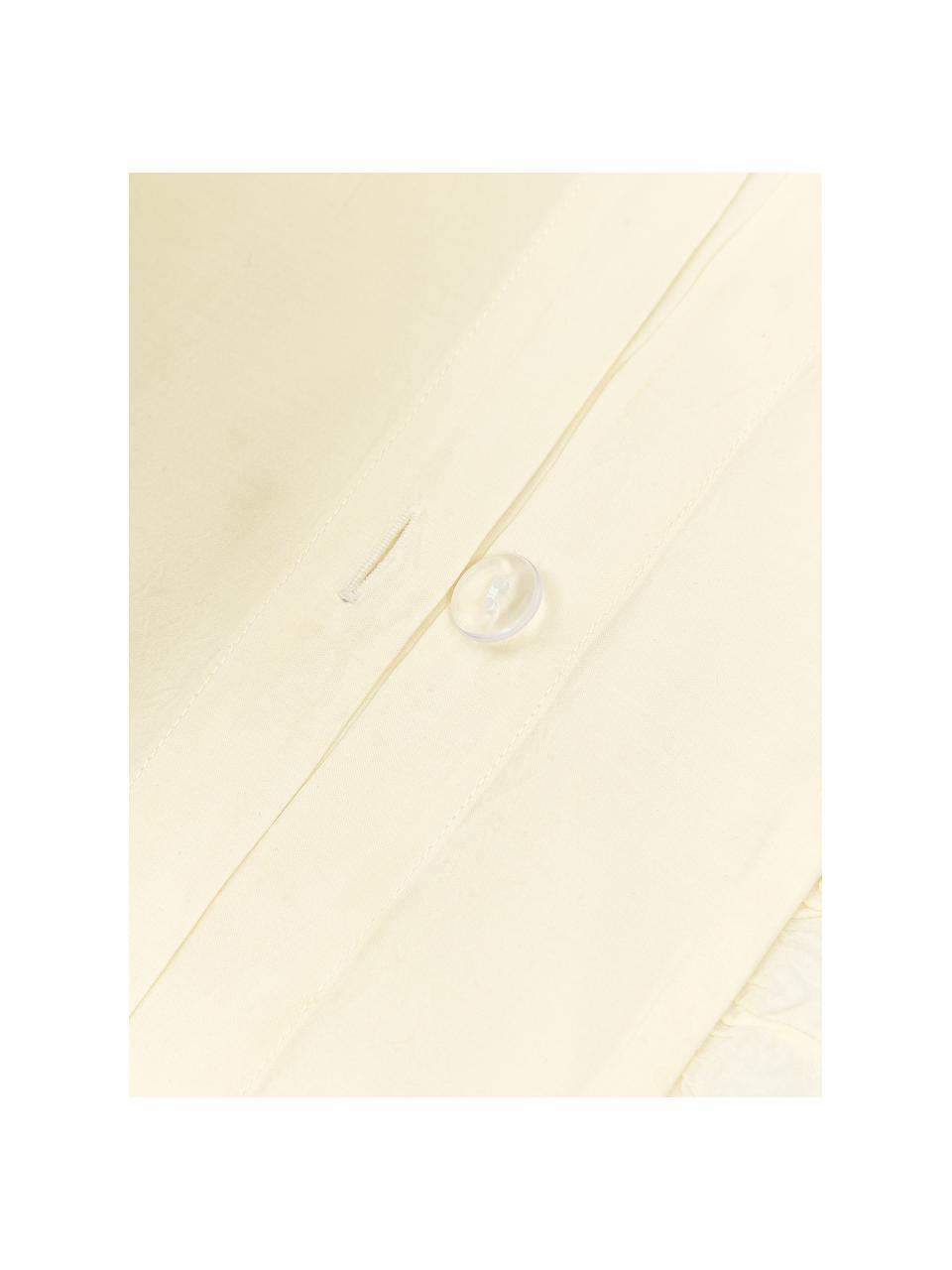 Funda nórdica de algodón lavado con volantes Louane, 100% algodón
Densidad de hilo 200 TC, calidad confort

El algodón da una sensación agradable y suave en la piel, absorbe bien la humedad y es adecuado para personas alérgicas.

Este tejido a sido sometido a un proceso de lavado especial que le da un aspecto Stonewash irregular y resistente, pero siendo suave al tacto, flexible y cómodo. Además, su aspecto arrugado natural hace que no necesite planchado.

El material utilizado en este producto ha sido probado contra sustancias nocivas y está certificado según STANDARD 100 por OEKO-TEX®, 4265CIT, CITEVE., Amarillo, Cama 90 cm (155 x 220 cm)