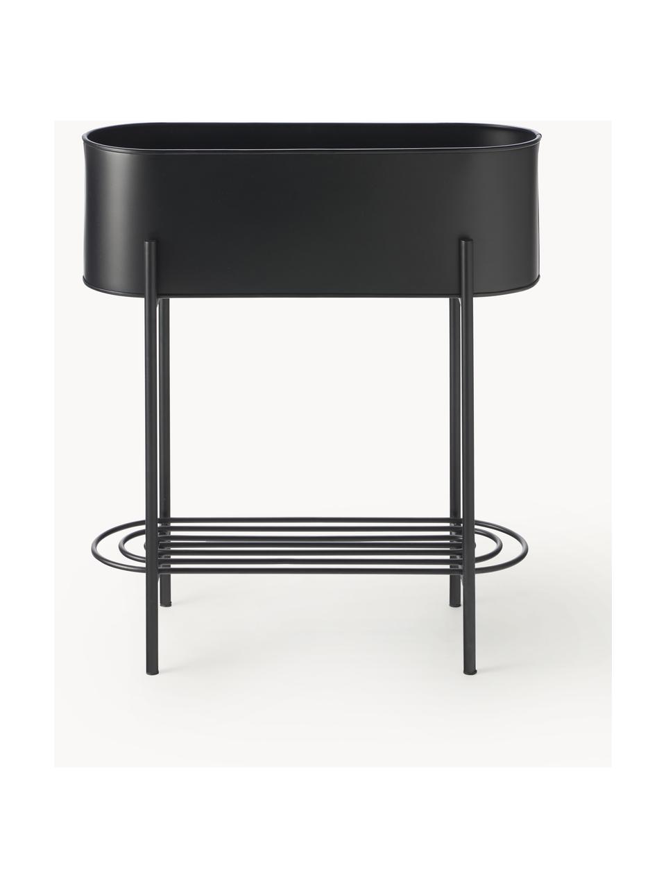 Grote plantenpot Azalea met frame en plank in zwart, Gecoat metaal, Zwart, B 60 x H 68 cm
