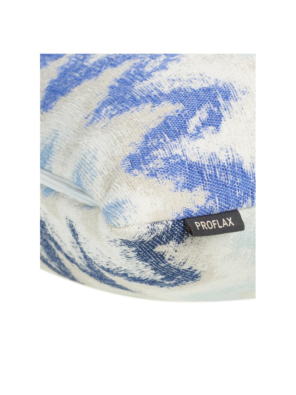 Kussenhoes Pari met zigzag patroon, Polyester, Lichtbeige, blauwtinten, 45 x 45 cm