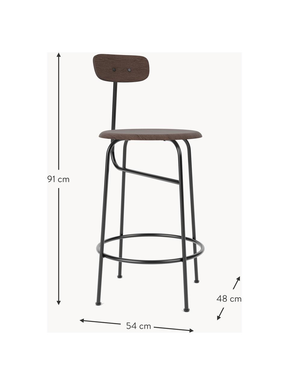 Barová židle z kovu a dřeva Afteroom, Tmavé dřevo, černá, Š 48 cm, V 91 cm