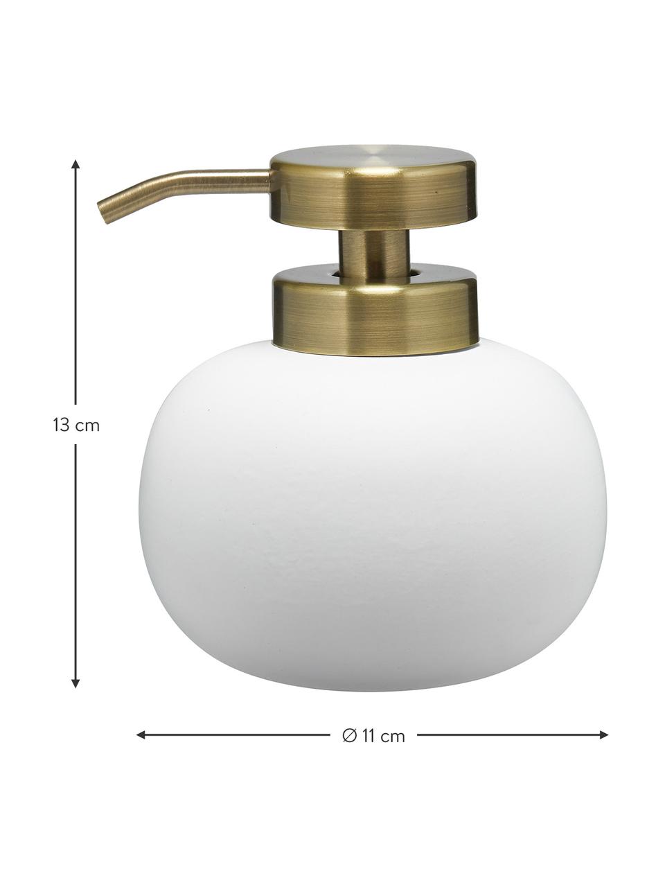 Keramik-Seifenspender Lotus, Behälter: Keramik, Pumpkopf: Metall, beschichtet, Weiß, Messingfarben, Ø 11 x H 13 cm