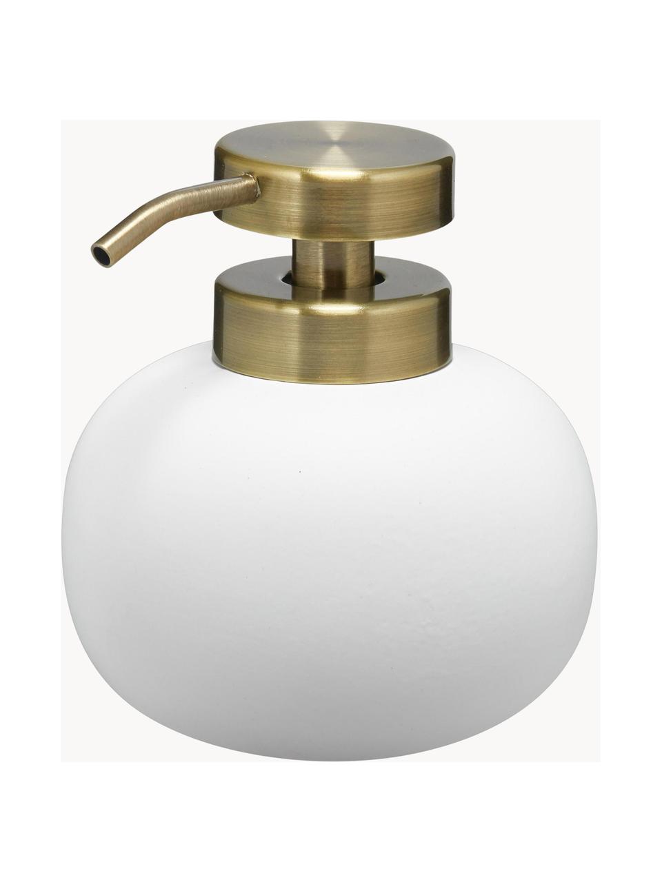 Dosificador de jabón Lotus, Recipiente: cerámica, Dosificador: metal, recubierto, Blanco, latón, Ø 11 x Al 13 cm