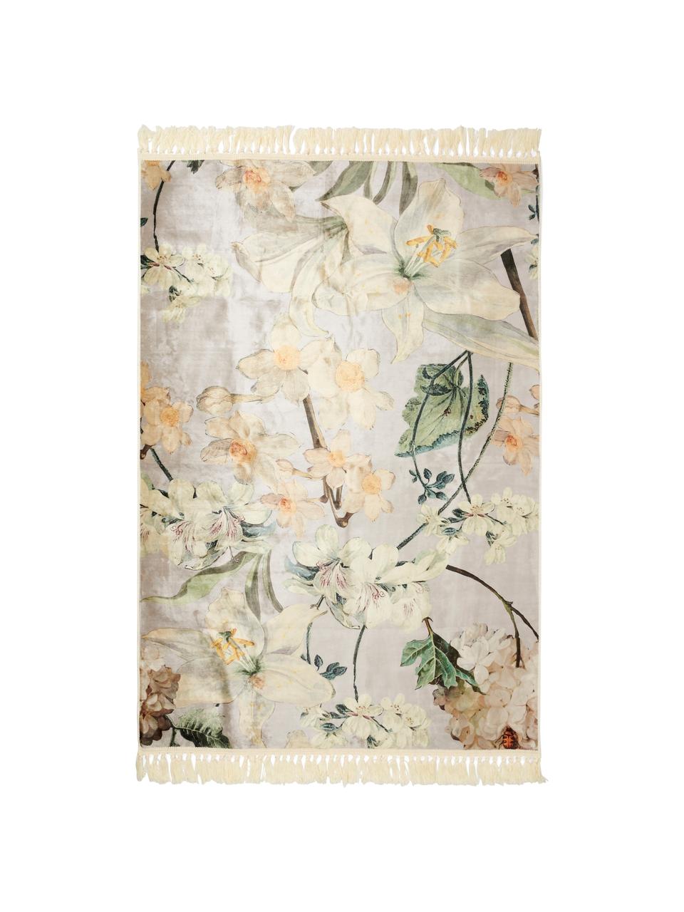 Teppich Rosalee mit Blumenmuster, 60% Polyester, 30% thermoplastisches Polyurethan, 10% Baumwolle, Hellgrau, Mehrfarbig, B 180 x L 240 cm (Grösse M)