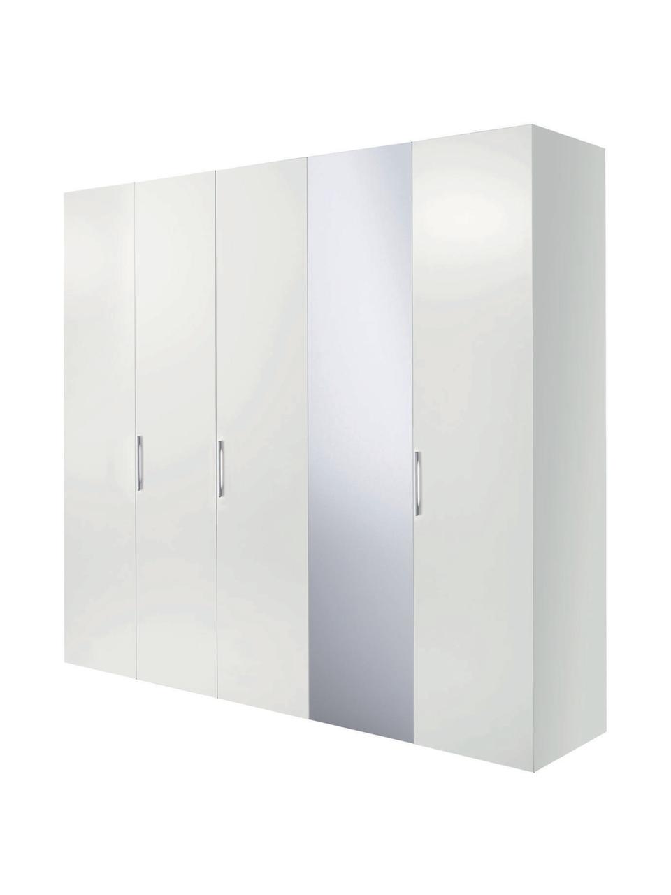 Drehtürenschrank Madison 5-türig mit Spiegeltür, inkl. Montageservice, Korpus: Holzwerkstoffplatten, lac, Weiß, mit Spiegeltür, B 252 x H 230 cm
