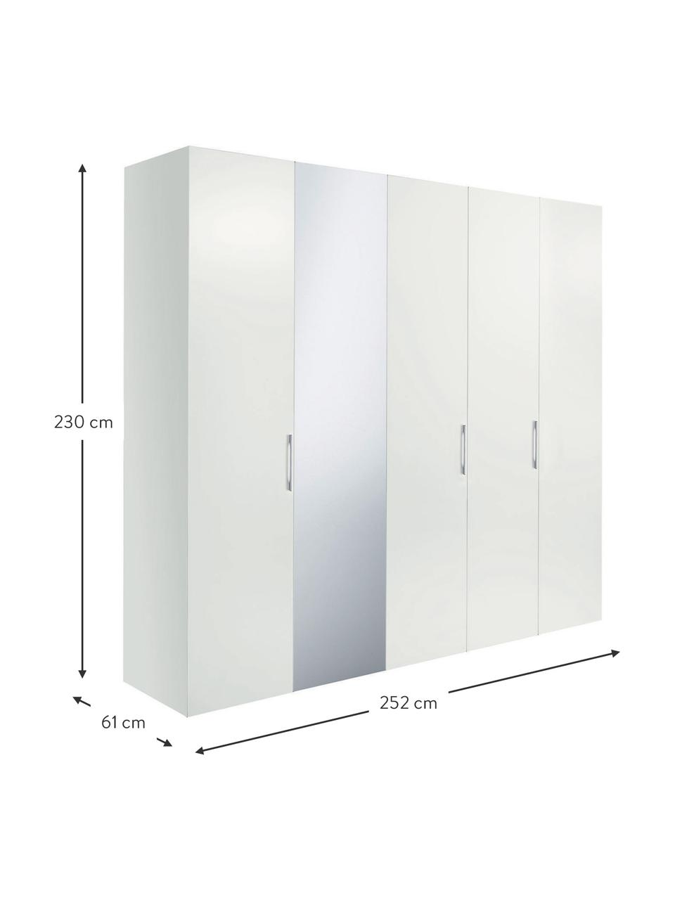 Madison draaideurkast, 5-deurs met spiegeldeur, inclusief montageservice, Frame: panelen op houtbasis, gel, Wit, met spiegeldeur, B 252 x H 230 cm