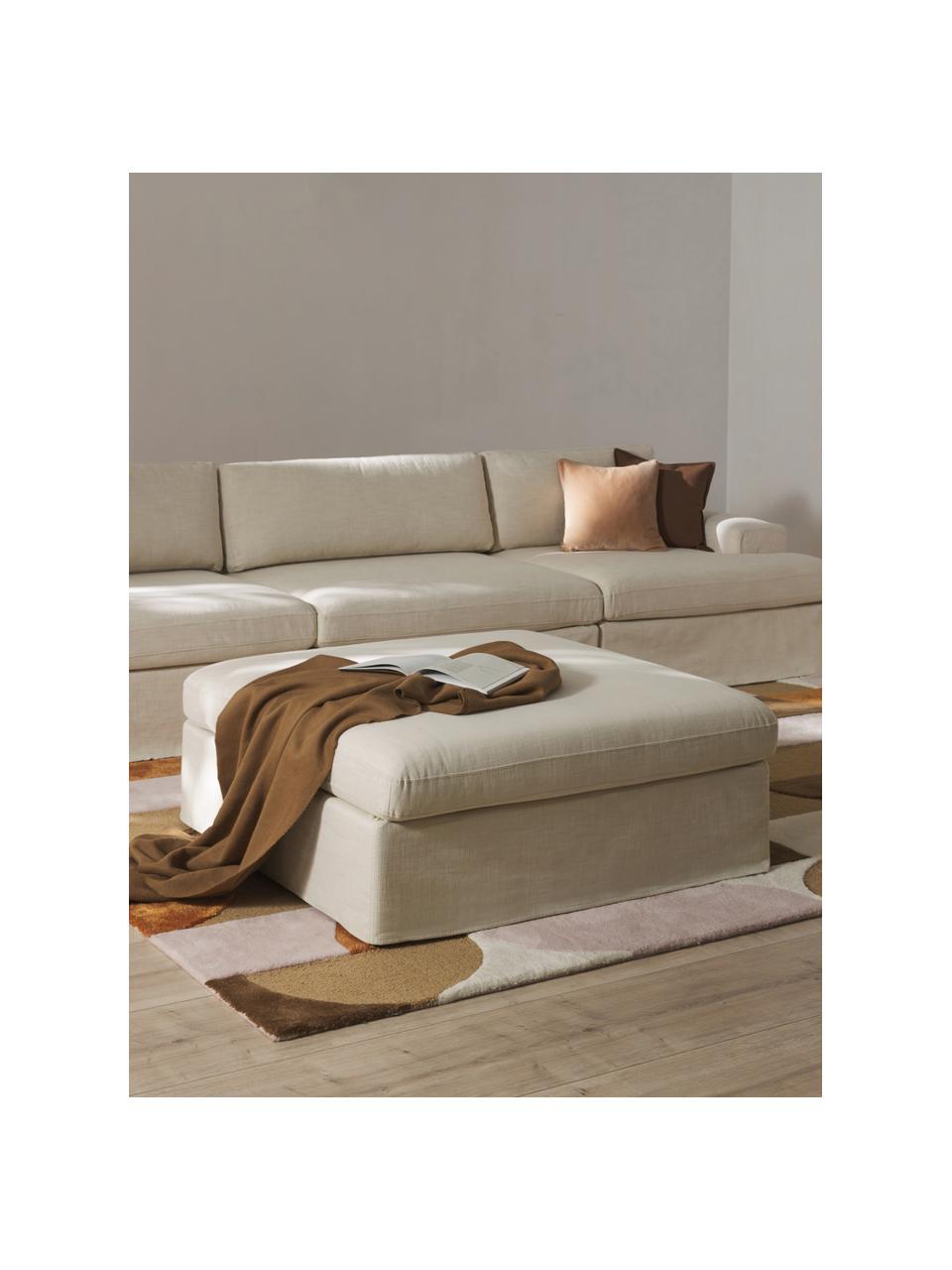 Sofa-Hocker Russell mit abnehmbaren Bezügen, Bezug: 100% Baumwolle Der strapa, Gestell: Massives Kiefernholz, Spe, Webstoff Hellbeige, B 103 x T 103 cm