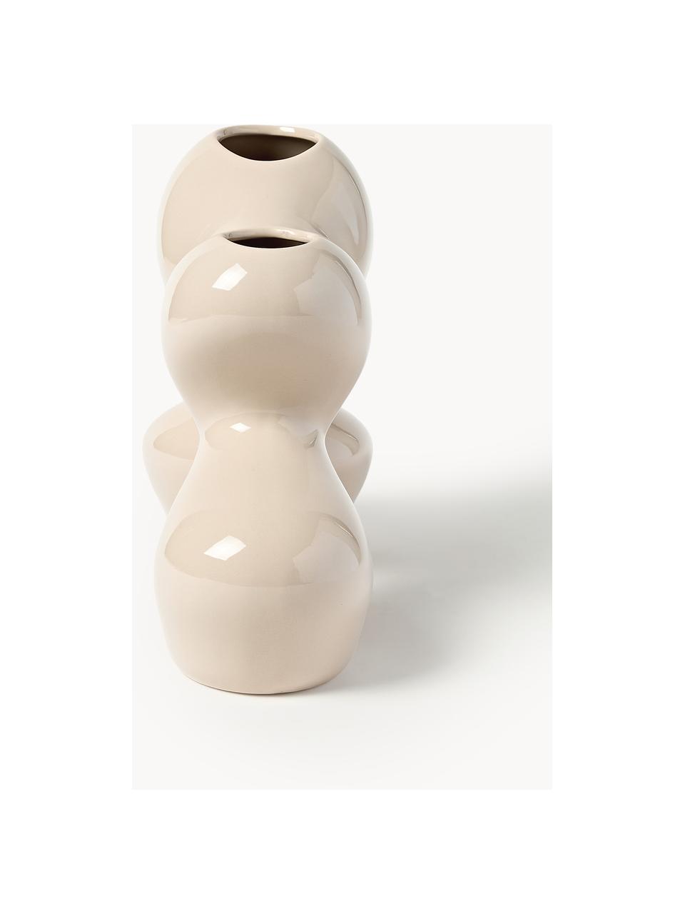 Vase en grès Madhuri, haut. 25 cm, Grès cérame, Beige clair, larg. 29 x haut. 25 cm