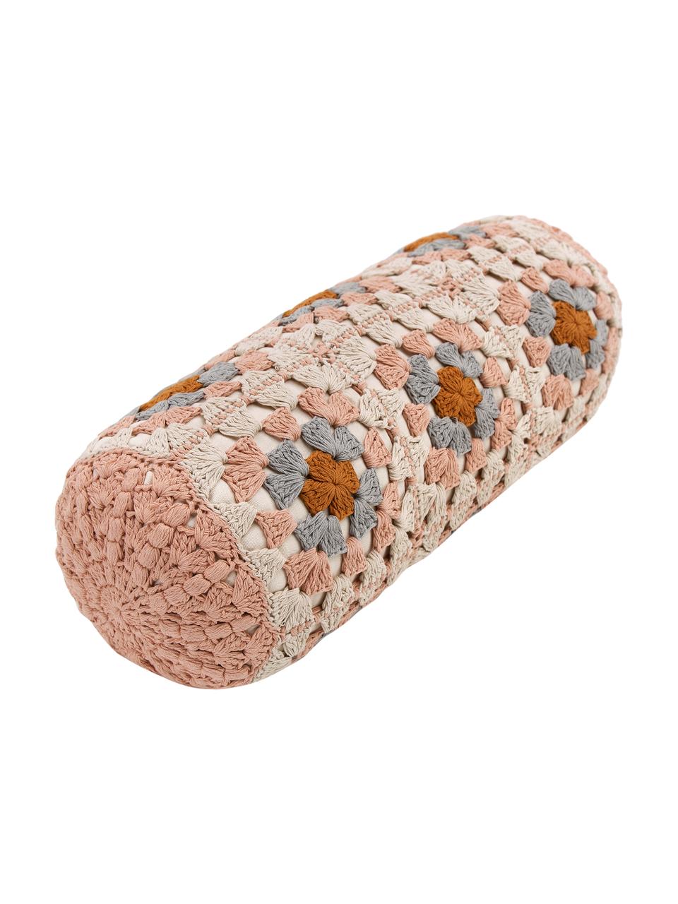 Cuscino rullo all'uncinetto in cotone Brielle, Rivestimento: 100% cotone, Multicolore, Ø 16 x Lung. 45 cm