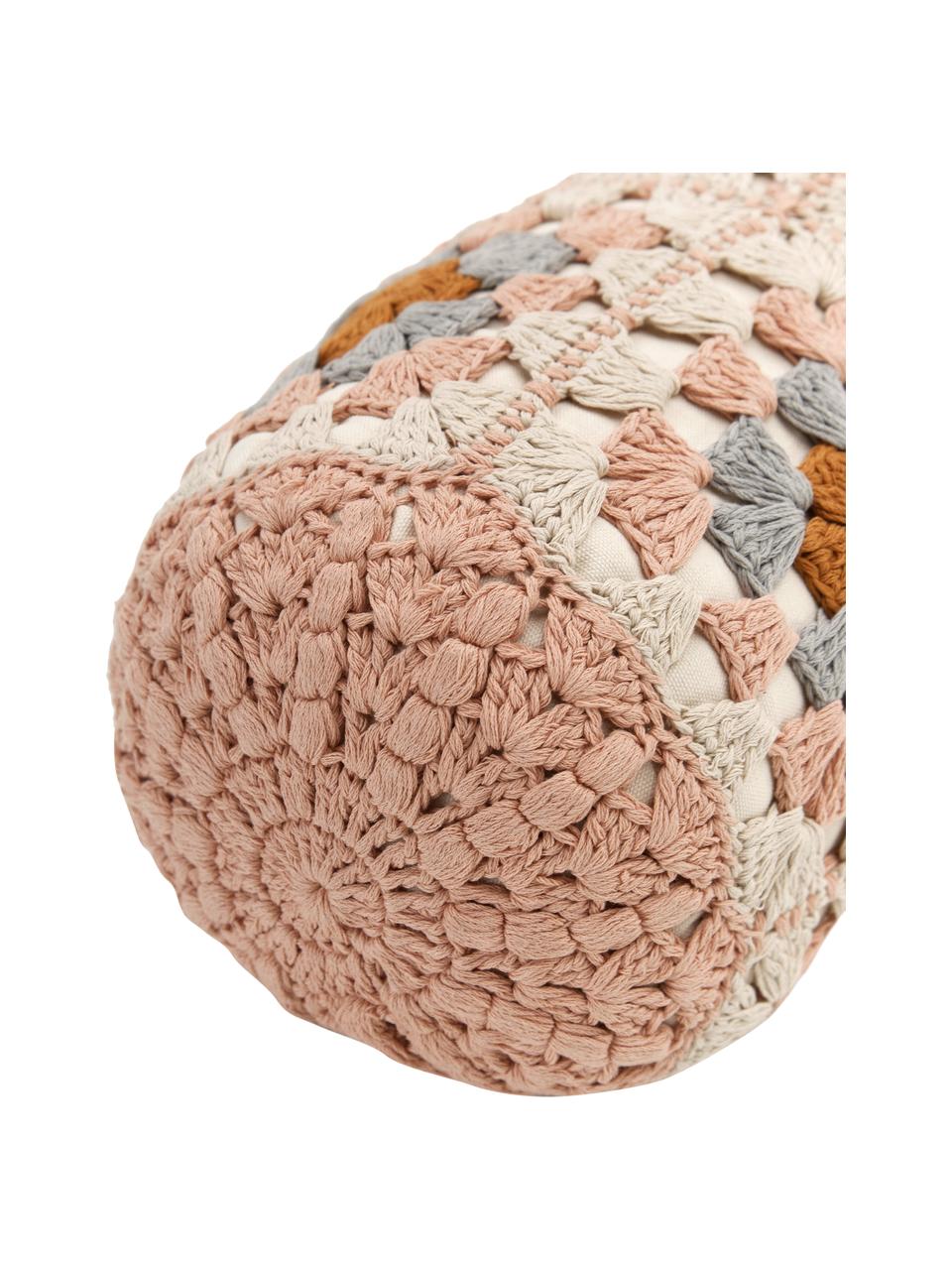 Cojín cilíndrico de ganchillo de algodón Brielle, con relleno, Tapizado: 100% algodón, Multicolor, Ø 16 x L 45 cm