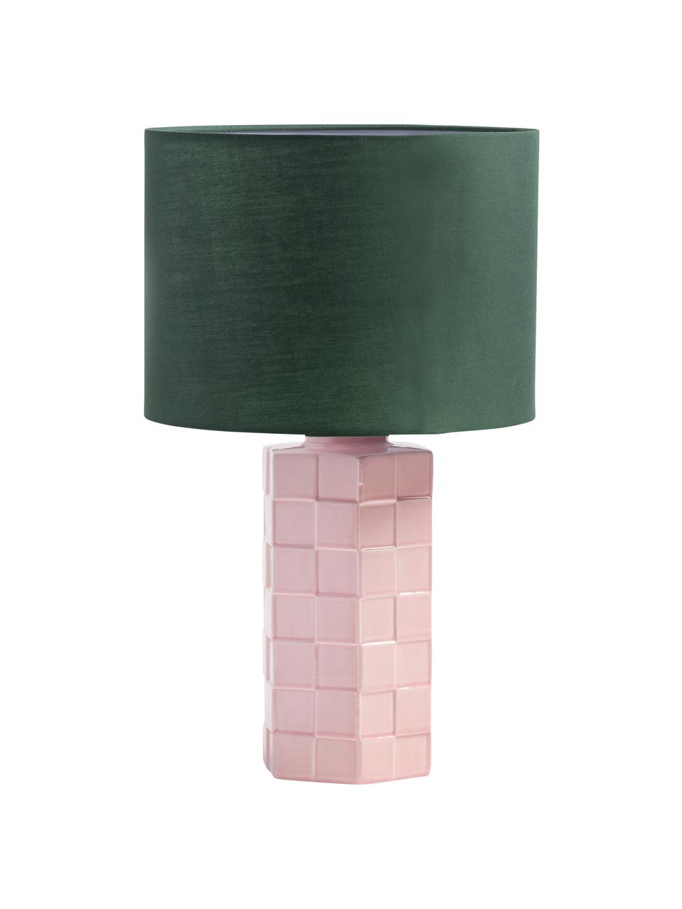 Lampe à poser en grès Check, Vert, rose pastel, Ø 25 x haut. 42 cm