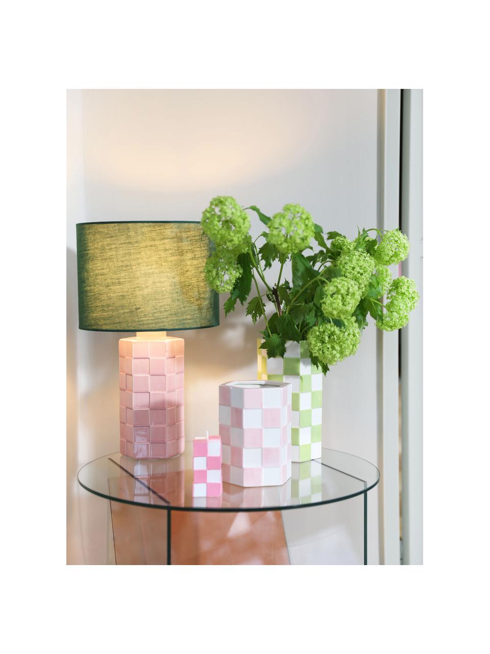 Lámpara de mesa Check, Pantalla: algodón, Cable: cubierto en tela, Verde, rosa pálido, Ø 25 x Al 42 cm