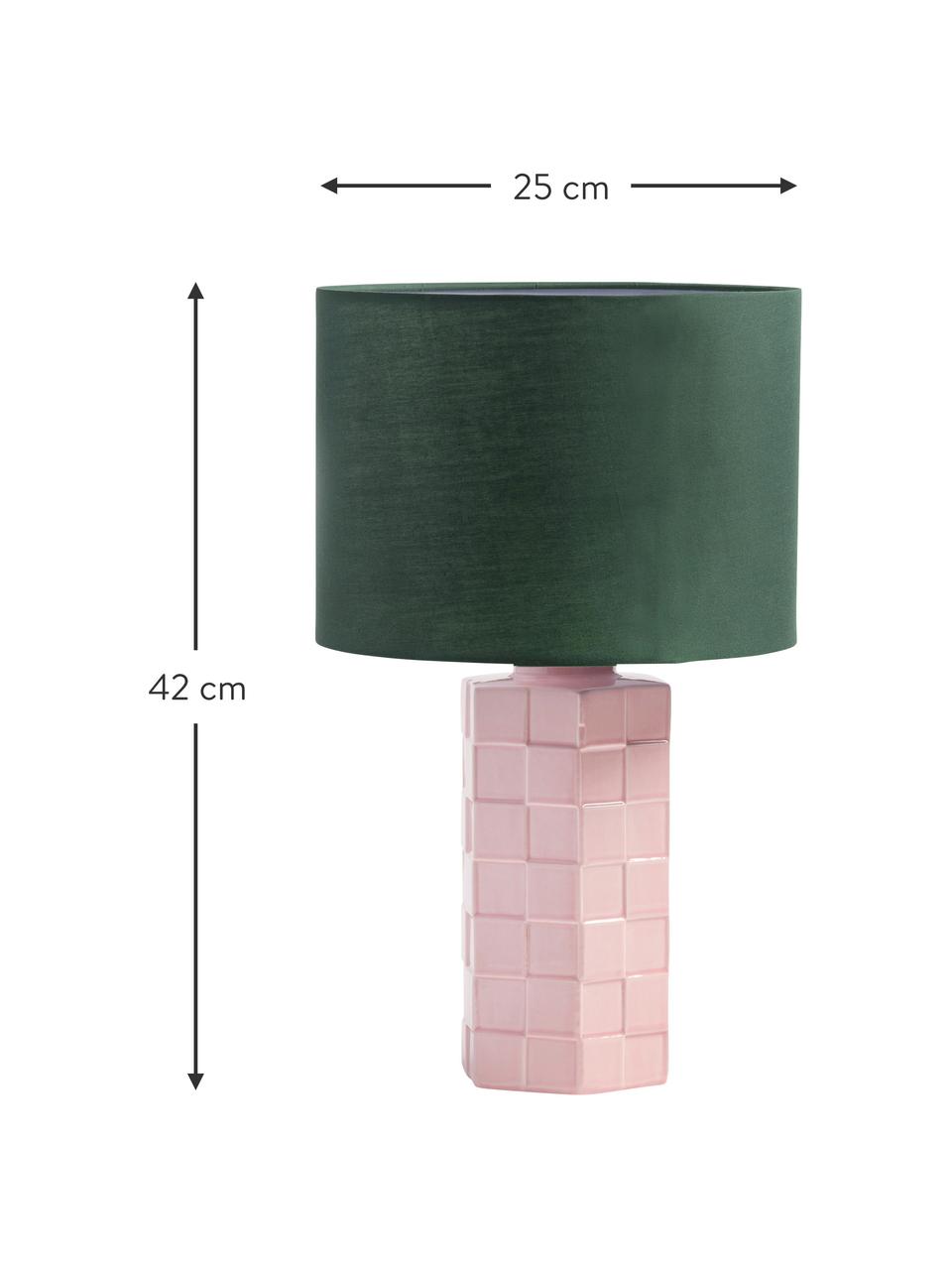 Tischlampe Check mit karierter Oberfläche, Lampenschirm: Baumwolle, Lampenfuß: Steingut, Grün, Hellrosa, Ø 25 x H 42 cm